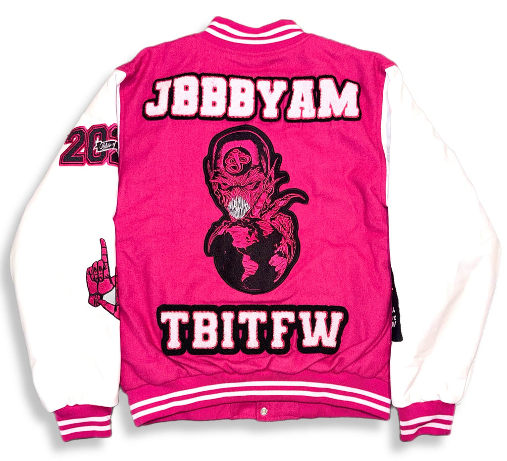LARGER THAN LIFE VARSITY JACKET (PINK)