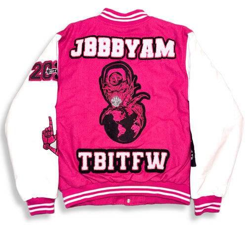 LARGER THAN LIFE VARSITY JACKET (PINK)
