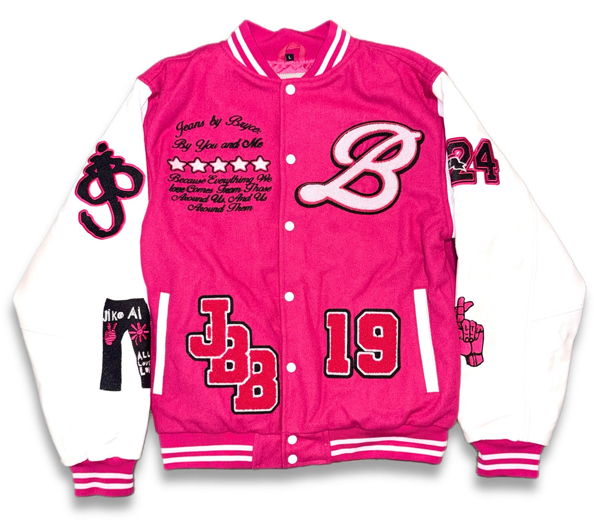 LARGER THAN LIFE VARSITY JACKET (PINK)